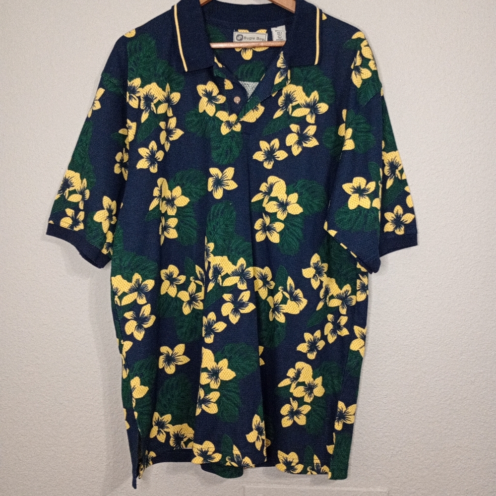 Vintage Bugle boy tropical Hawaiian print polo shirt